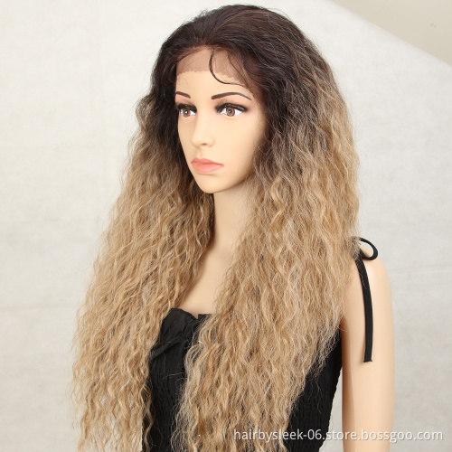MAGIC  13X4  Noble Lace Front Wigs Wholesale Heat Resistant Water Wave With Bang Long Wigs Ombre Synthetic Lace Frontal Wigs